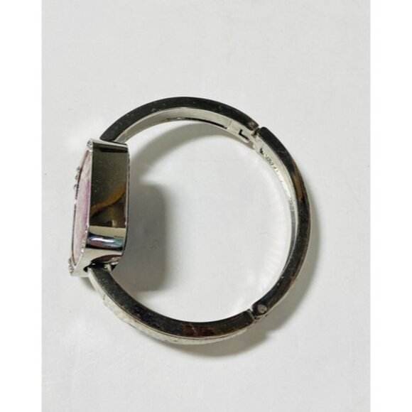 Y2K Statement Bracelet Silver-tone Rectangle Pink White Paisley Floral Butterfly - Picture 5 of 10